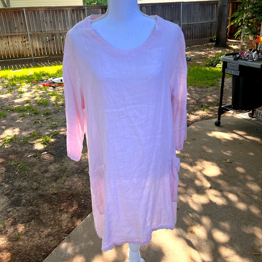 Beautiful Pale Pink linen dress with pockets.